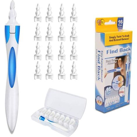 Nettoyant Oreille, Kit de nettoyage d'oreille sr avec 16 têtes de rechange, Silicone en spirale souple adapté aux enfants et aux adultes, (1/4)
