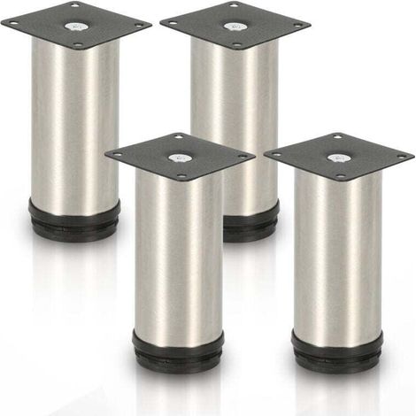 Pack de de 4 pieds de meuble, XU, Pied de table, Meuble, Inox, Hauteur : 100 mm Diamètre : 40 mm Réglage en hauteur : + 15 mm - KZQ (1/4)