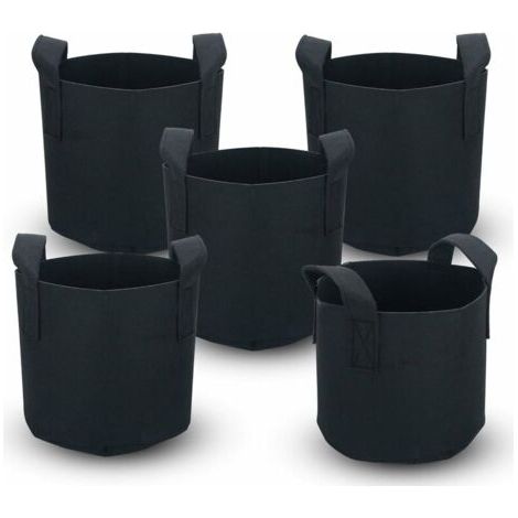 Lot de 5 sacs de plantation non tissés, 20 litres - 5 gallons - 25 x 30 cm - avec poignées - pour jardin, serre etc. - sacs de plantation (1/5)