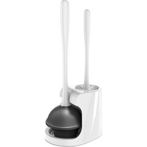 Ensemble de Déboucheur Ventouse et Brosse WC pour Le Nettoyage de la Salle de Bain, Blanc, 1 Ensemble (1/5)