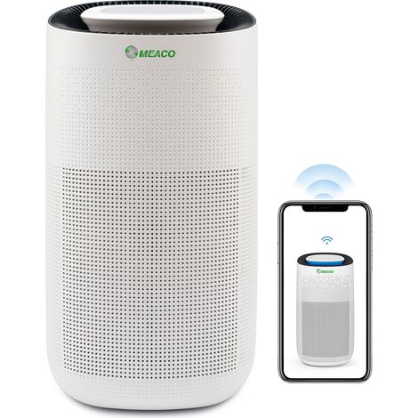 MEACO MeacoClean CA-HEPA 76x5, purificador de aire, ideal para hogar y oficina, control Wi-Fi, filtro HEPA H13, ultra silencioso 25 dB, sensor de calidad del aire, blanco