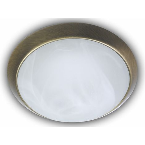 Deckenleuchte rund, Glas Alabaster, Dekorring Altmessing, Ø 25cm