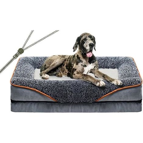 Lit canapé orthopédique pour chien – mousse à mémoire, housse lavable, antidérapant – 100×60×16 cm (gris) (1/4)
