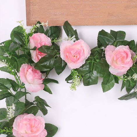 Set mit 2 künstlichen Kletterrosen, rosa, 2,2 Meter – Romantische Wanddekoration, künstliche Pflanzen für die Pergola (1/4)