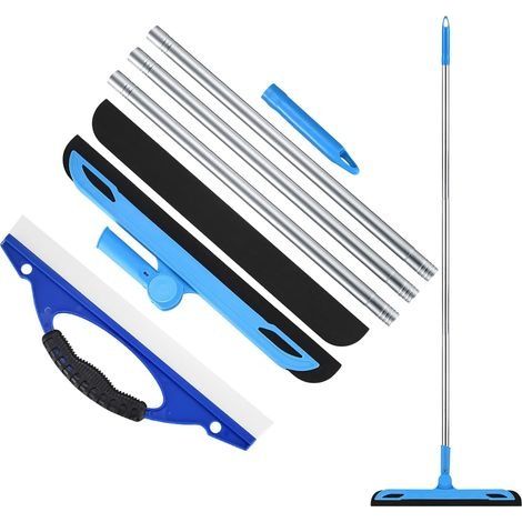 Balai Raclette Sol avec Manche, Raclette d'eau pour Fenêtre, Balai Raclette de Sol Vitre Douche, Balai-Éponge Lame Raclette pour Cuisine, Salle de Bain, Propre, Verre - Bleu (1/4)