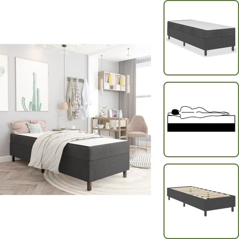 The Living Store Cama box spring tela gris oscuro 100x200 cm - Colchón de muelles