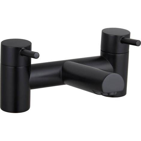 Modern Bathroom Round Minimalist Deck Mounted Bath Filler Tap - Black
