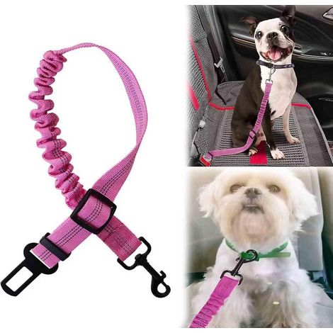 Ceinture Chien Voiture, Harnais Universel, Réglable en Ceinture Chien Absorbe Les Chocs élastique, Ceinture de Sécurité pour Chien avec Longueur Réglable, pour Tous Les Chiens et Chats, Rose (1/5)