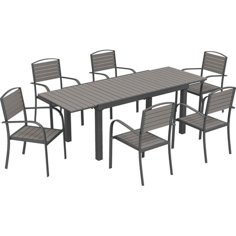 Conjunto de comedor de exterior de 7 piezas, mesa extensible y 6 sillas.