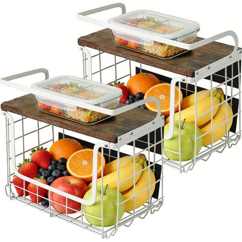 2 Sets Etagere Magnetique Frigo & Porte-épices 2 In 1 Range Legumes Cuisine, Rangement et Organisation de Cuisine, Fruits et Legumes, Corbeille Fruit Panier, Panier Mural Epices (1/5)