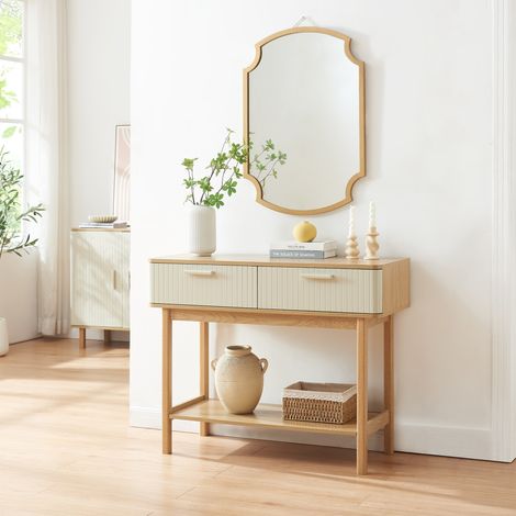 Tavolo a Consolle Ferrersp con 2 Cassetti e Ripiano 100 x 40 x 80 cm - Effetto Rovere / Avena Oatmeal [en.casa]