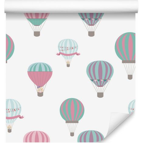Papel pintado con globos y vehículos coloridos para salón y dormitorio, 50x1000 cm. (1/5)