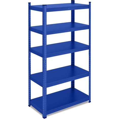 Relaxdays Schwerlastregal, HBT: 150 x 75 x 30 cm, 875 kg, Stahl, 5 Ebenen, Lagerregal, Keller, Garage, zum Stecken, blau