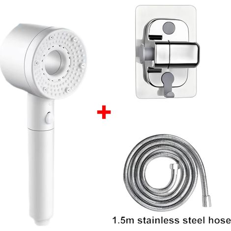 (Ensemble blanc) Pommeau de douche réglable 5 jets, grand débit, filtre, mitigeur haute pression pour économie d'eau, accessoires de salle de bain (1/5)