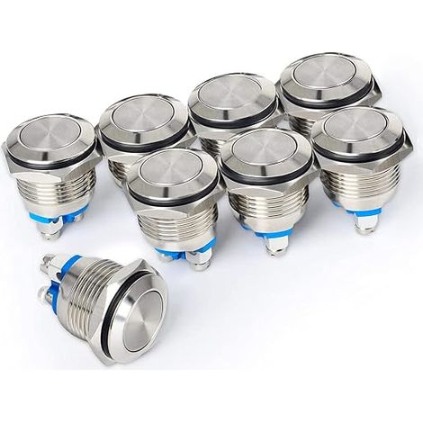 GUUZI 16mm 2A 12V/24V/125V/250VAC Bouton Poussoir Etanche Momentané avec Bornes à Vis Bouton Poussoir en Acier Inoxydable (Tête Plate) (1/5)
