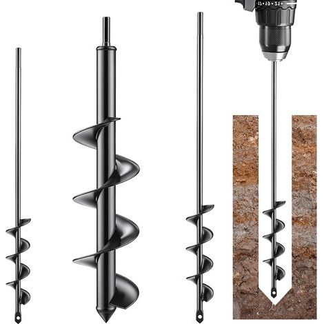 Lot de 3 forets hélicoïdaux pour plantation, 4 x45cm, 5x 37cm, 9 x 40 – Compatible avec perceuse hexagonale de 8mm pour planter des bulbes, des plantes de massif, du mélange de terre (1/5)