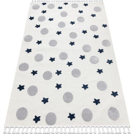 Carpet YOYO GD75 white / grey - Stars, circles for children, structural, sensory Fringes beige 200x290 cm