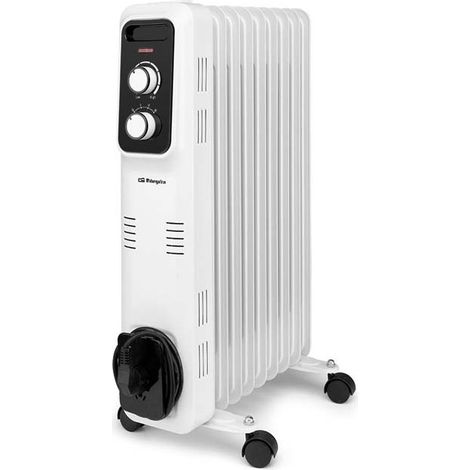 Radiateur à Bain d'Huile 2000W Chauffage électrique 9 éléments Orbegozo RL2000. Thermostat réglable, blanc (1/4)