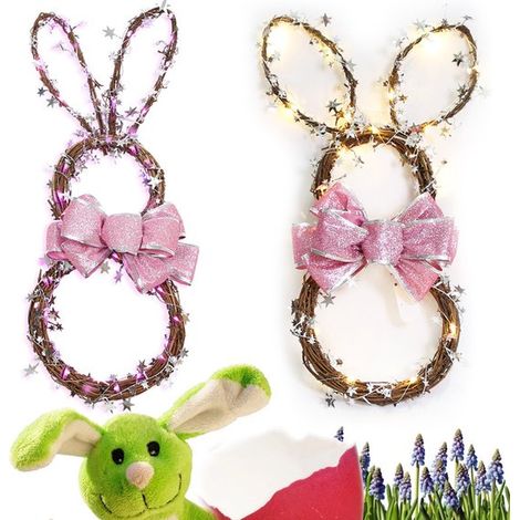 2 pezzi Ghirlanda di coniglietti pasquali a LED – Anello di vite luminoso, decorazione fai da te per la porta (1/5)