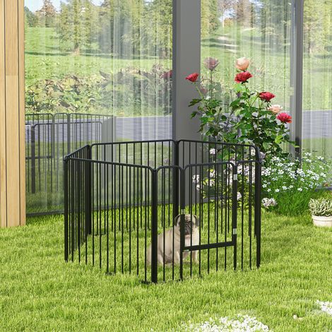 Enclos pour Chien 6 Panneaux Modulables Intérieur Extérieur, Acier Robust, 164x83x80 cm, Noir (1/5)