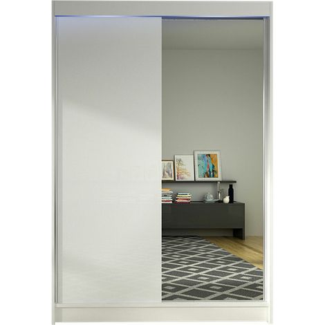 Armario Closico 147, Blanco, 200x120x58cm, Puertas de armario: Correderas, Número de estantes: 5, LED (1/4)