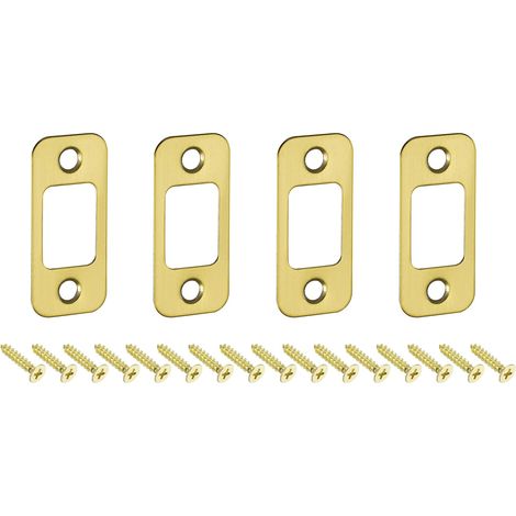 4Pcs Pièce de Rechange pour Plaque de Serrure, 57mm x 25,5mm Plaque de Verrou de Pêne Dormant en Acier Inoxydable pour Plaques de Frappe de Porte Cadre de Porte, Or (1/5)