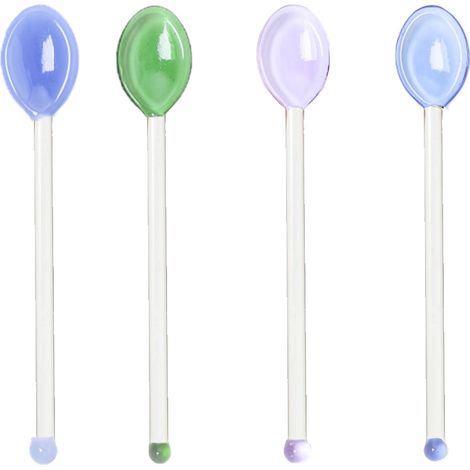 Lot de 4 cuillères à mélanger en verre résistant à la chaleur pour café, thé, glaces, cocktails et boissons froides (cadeau idéal)