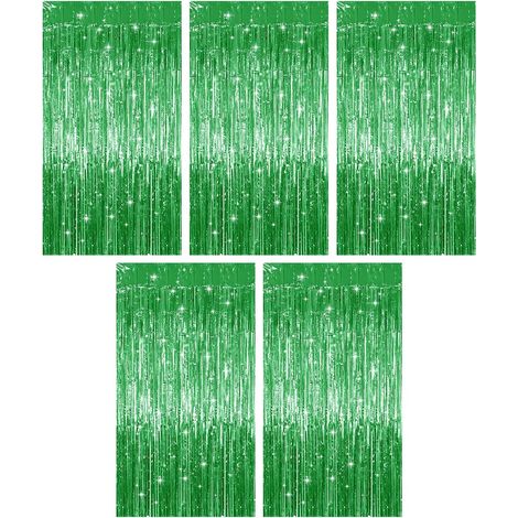 5-Piece Birthday Curtain Set, 1m x 2m Green Metallic Fringe Curtain (1/5)