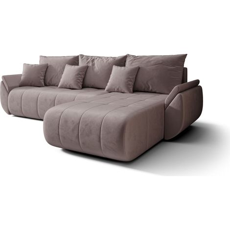 Canapé d’angle velours beige convertible avec coffre NOVA angle droit-Vieux rose-angle droit (1/5)