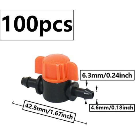 (F - 100 pièces) Raccord de tuyau d'arrosage à embout cannelé 1/4 pouce 4 mm, mini-vanne pour tuyau 4/7 mm, système d'irrigation goutte à goutte de jardin, raccords en PVC (1/5)