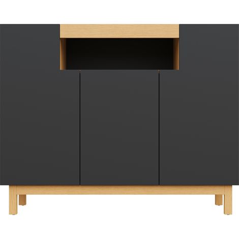 Credenza moderna a 3 ante nera effetto legno 120,5 x 42 x 96 cm HOMVRA (1/5)