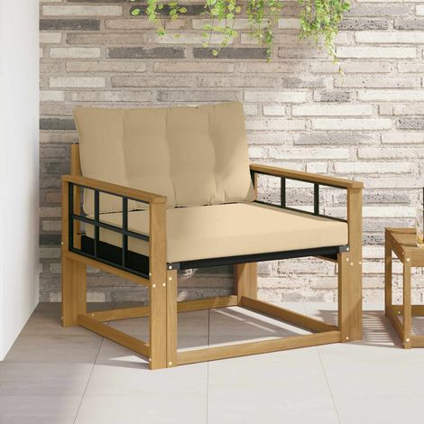 Canapé de Jardin Modulaire 1 Place en Bois d'Acacia Massif Blanc avec Coussins Beige, 16.8kg - PANGIVO (1/5)