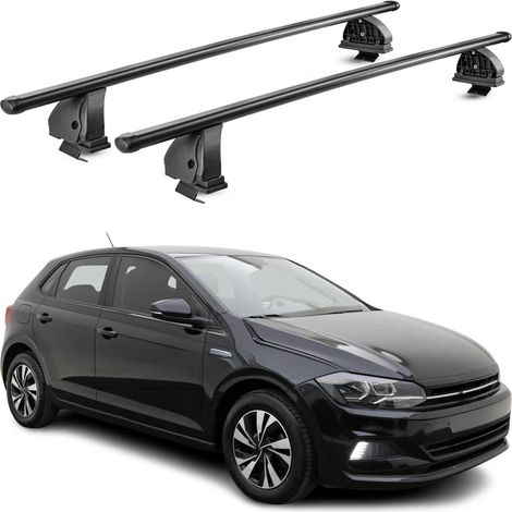 OMAC Barres de toit transversales en acier pour VW Polo mk6 HB 2017-2026 – TÜV / DIN 75302:2019 – Antivol inclus – Rainure en T (accessoires) – Charge max 75 kg – 2 barres – Noir (1/4)