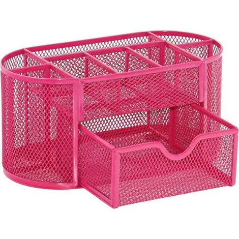 Organiseur de bureau avec tiroir et porte-stylo - Maille métallique - Rose (1/5)