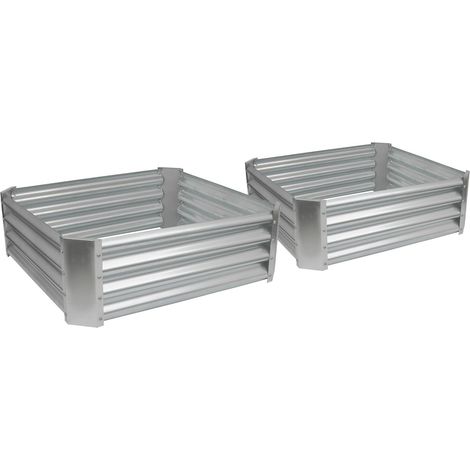 Lot de 2 lits de jardin surélevés carrés 90x90 cm en acier galvanisé argent (1/5)