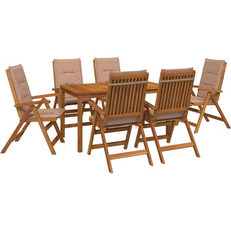 7-Piece Garden Dining Set 6 place Taupe Bois d'Acacia Massif vidaXL (1/5)