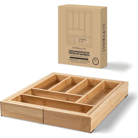 Organisateur de Tiroir en Bambou Extensible 33 à 50 cm – Range-Couverts pour Tiroir de Cuisine, 8 Compartiments avec Porte-Couteaux (1/5)