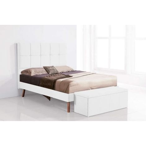 Cadre de lit capitonné rembourré blanc - JUANIO - 160x190cm - Métal (1/2)