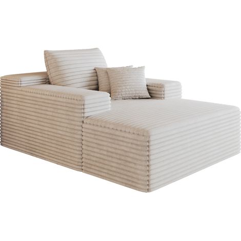 Chaise longue modular sin montaje 115 x 159 cm en tejido efecto pana blanco (1/5)