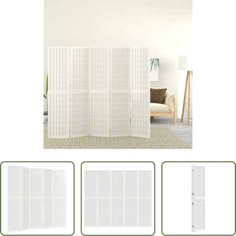 Cloison japonaise - Cloison de séparation pliable 5 panneaux 200x170 cm Blanc (1/5)
