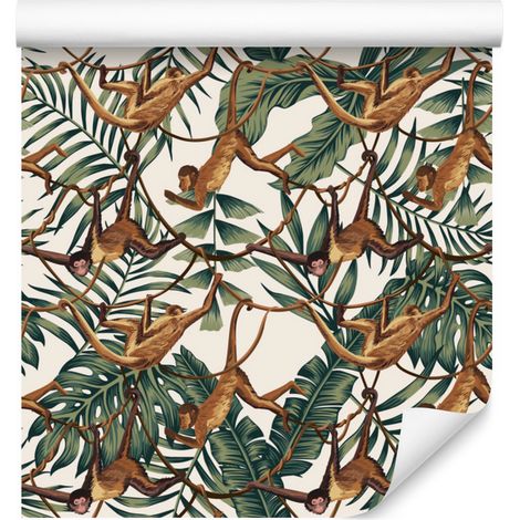 Papel pintado Monos entre hojas tropicales para salón y dormitorio 50x1000 cm (1/5)