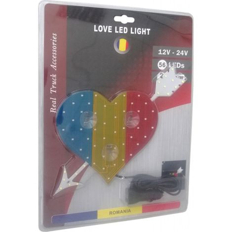 LED-beleuchtetes Herz in Blau‑Gelb‑Rot – RO (Rumänien) Flagge – 12 V–24 V – 54 LEDs