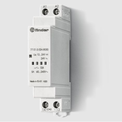 Relè modulare allo stato solido 5 a, 230 v ac, 1 contatto no commutazione zero crossing finder 770182308050