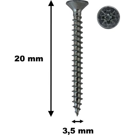 Lot de 100 vis à bois, TF, acier zingué, 3.5 x 20 mm (1/2)