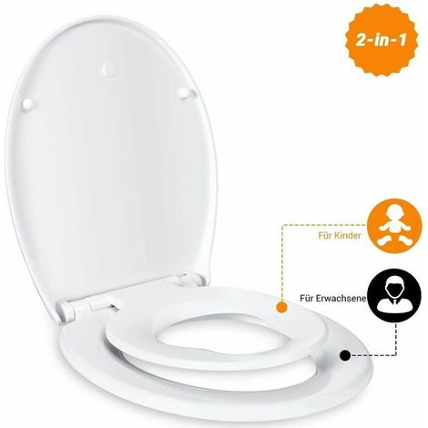 DBTS02BJ - Siège de toilette familial avec fermeture souple et taille standard, couvercle de toilette universel pour famille 2 en 1 adultes et enfants de forme ovale et installation rapide