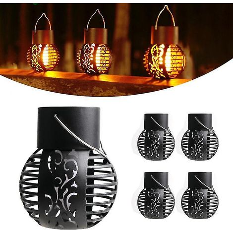 Lot de 5 lampes solaires LED, lanternes solaires suspendues étanches à effet flamme vacillante pour la décoration de jardin. (1/5)