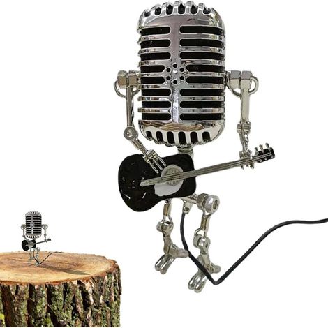 Lampe de bureau vintage rétro avec microphone et guitare, lampe de table décorative avec variateur tactile (1/4)