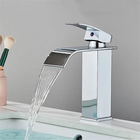 Robinet De Lavabo De Salle De Bains En Or, Sortie De Cascade, Installation De Pont, Mélangeur D'évier, Grue De Mélange Froid Et Chaud, Robinet De Lavage De Cuisine (1/5)