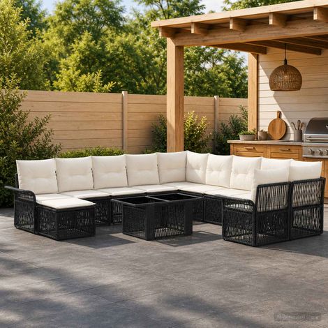 vidaXL Set Divano da Giardino 12 pz Nero e Bianco Crema polyrattan (1/5)
