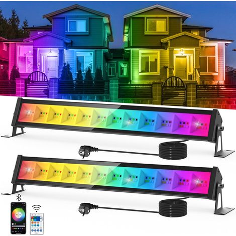 Projecteur RGB LED Extérieur 50W, Barre Lumineuse avec Application Bluetooth et Télécommande, Étanche IP65 Lumière Extérieure LED, Lampe Changeant de Couleur pour Fête, Jardin, Patio, 2 Pièces (1/5)